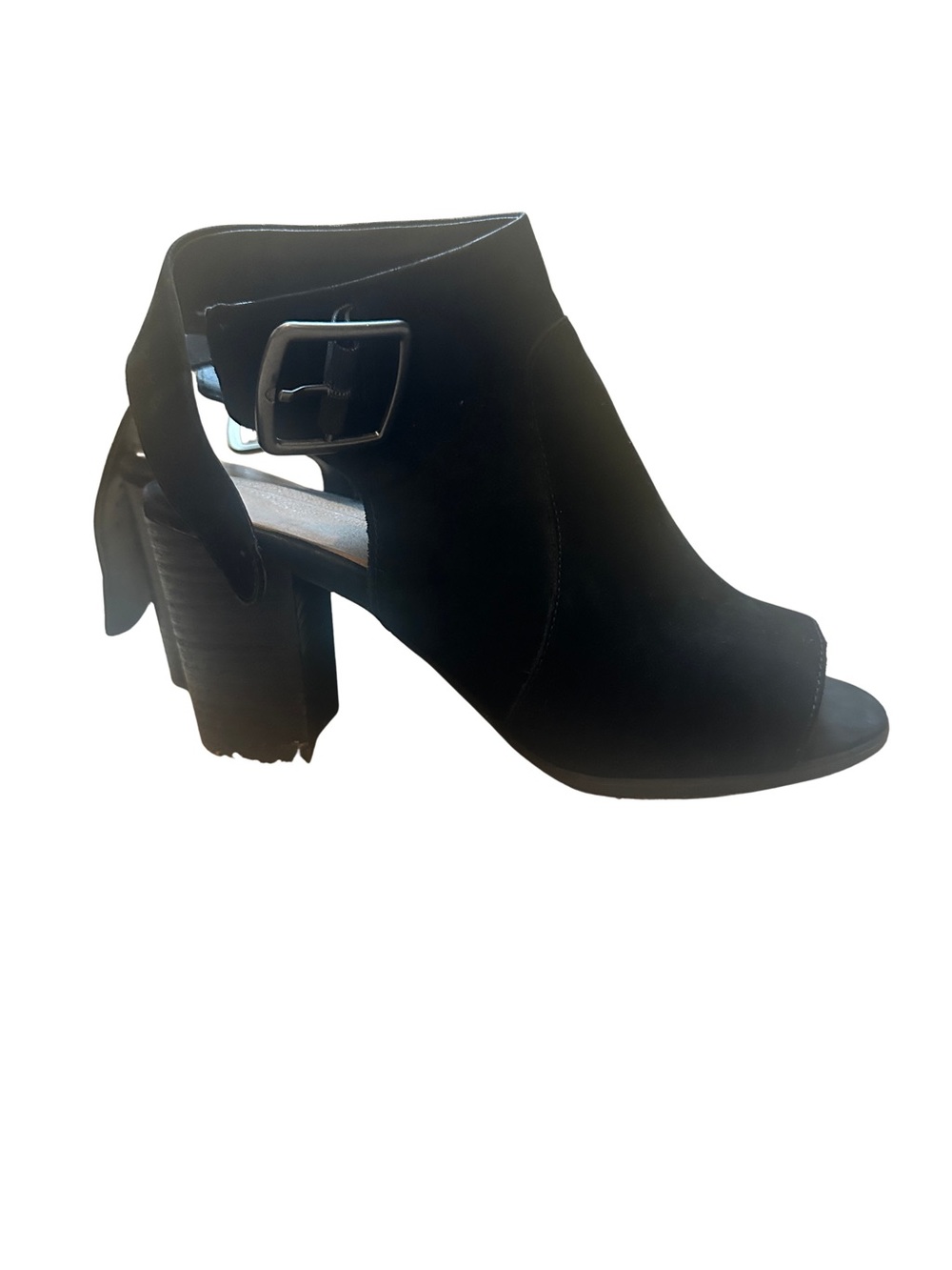 VIONIC Women's Black Suede Open-Toe Block Heel Sandal with Buckle